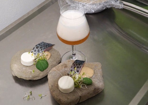 Bierig gebeizte Bodenseeforelle mit Hopfenpralinge & Biermajonaise